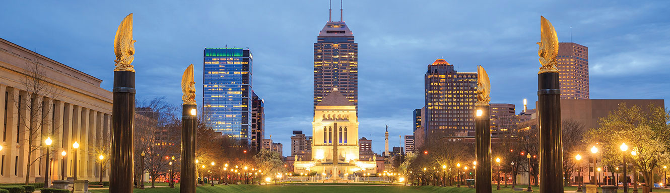 Indianapolis skyline from library at night