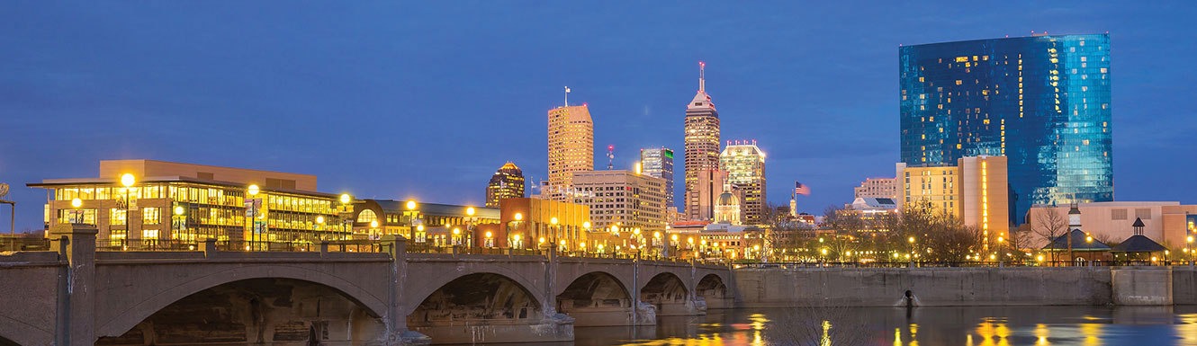 Indianapolis skyline from river at night