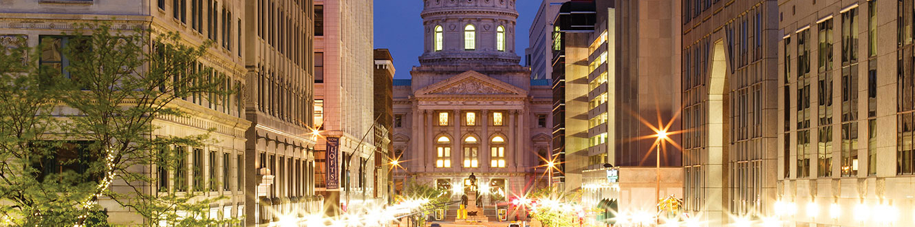 Indiana state building at night