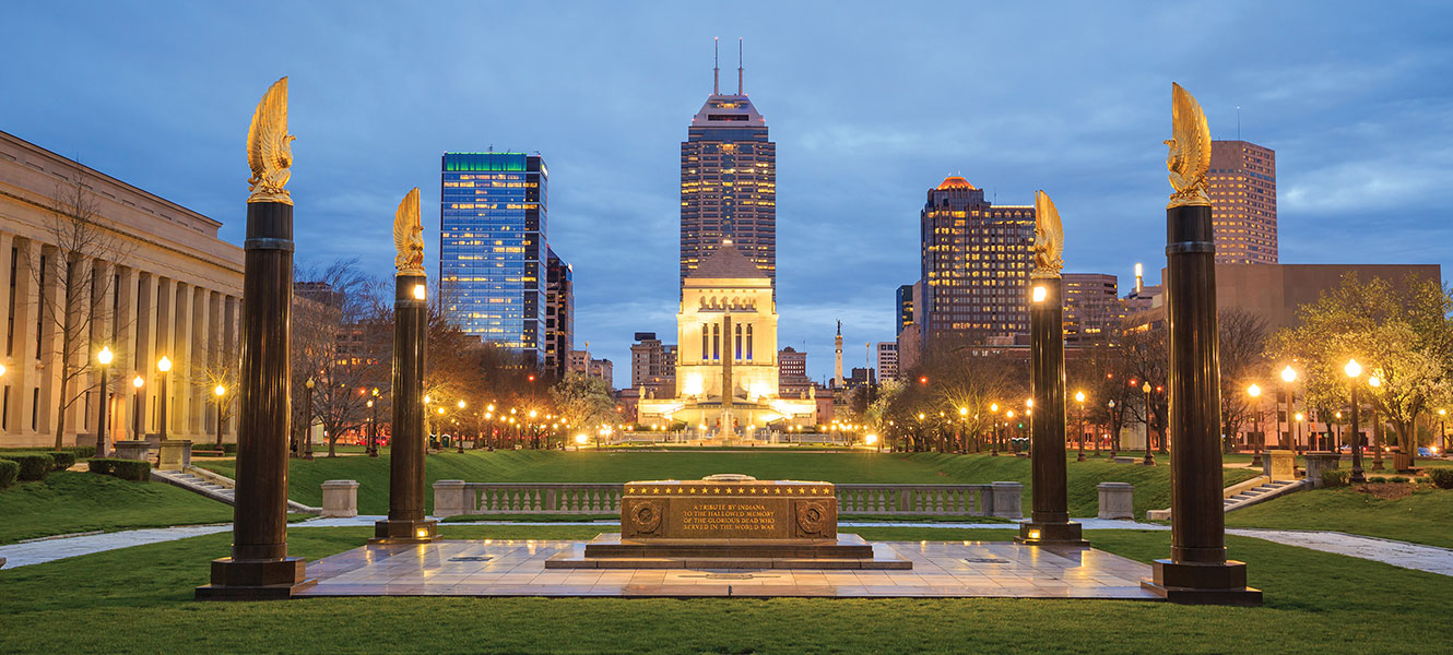 Indianapolis skyline from library at night