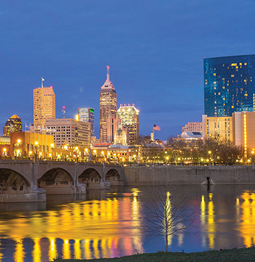 Indianapolis skyline from river at night