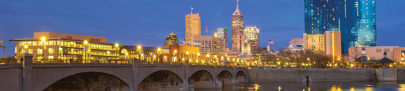 Indianapolis skyline from river at night