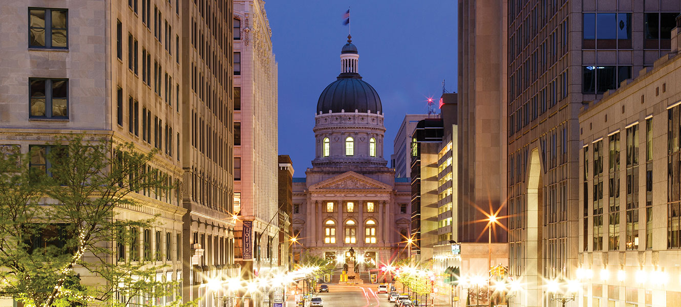 Indiana state building at night