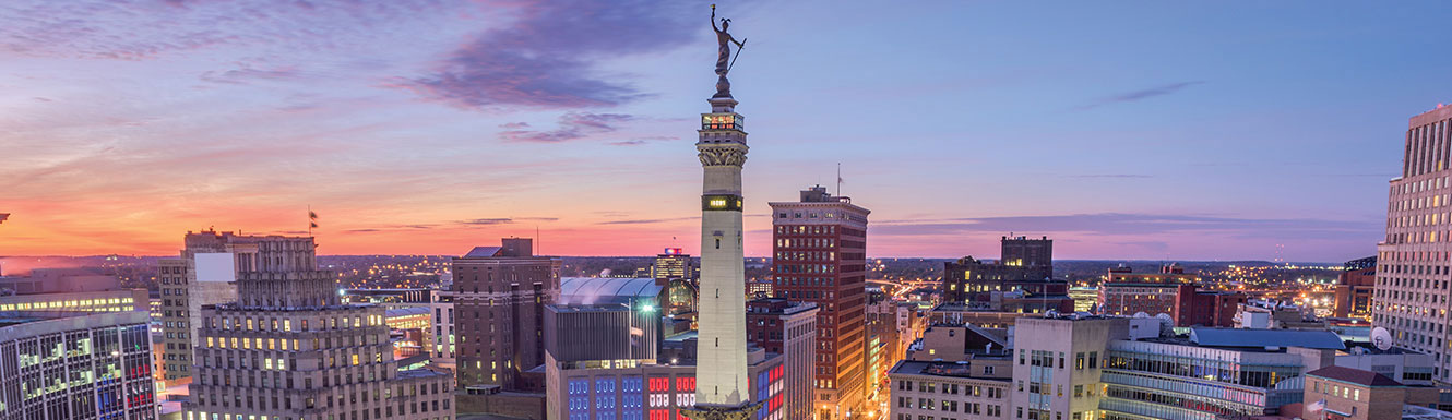 monument circle at dusk